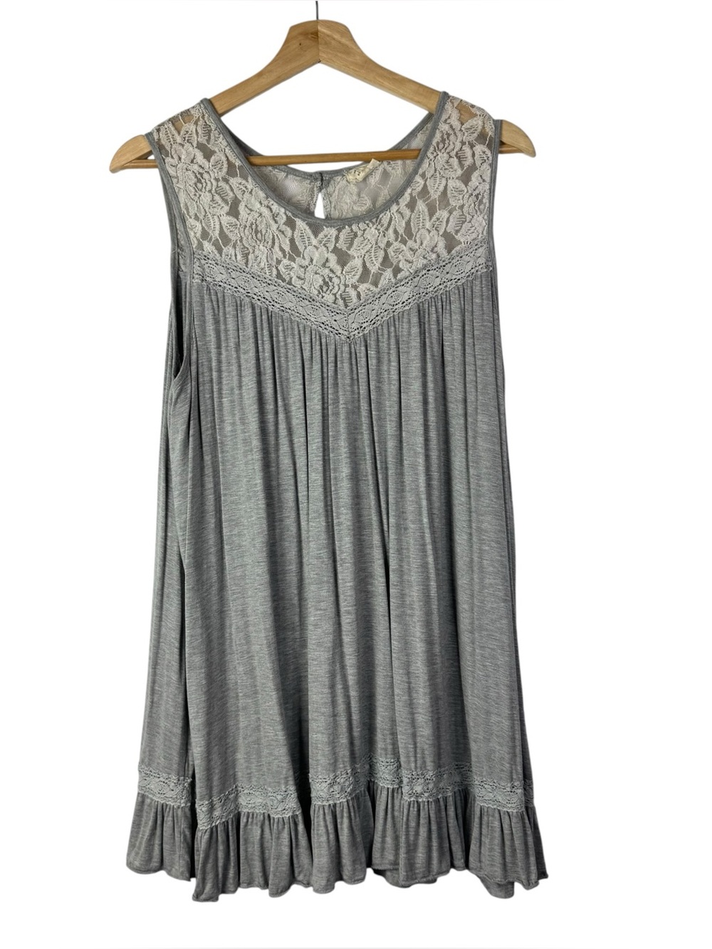 Boutique Gray Lace Panel Sleeveless Swing Tank Top L